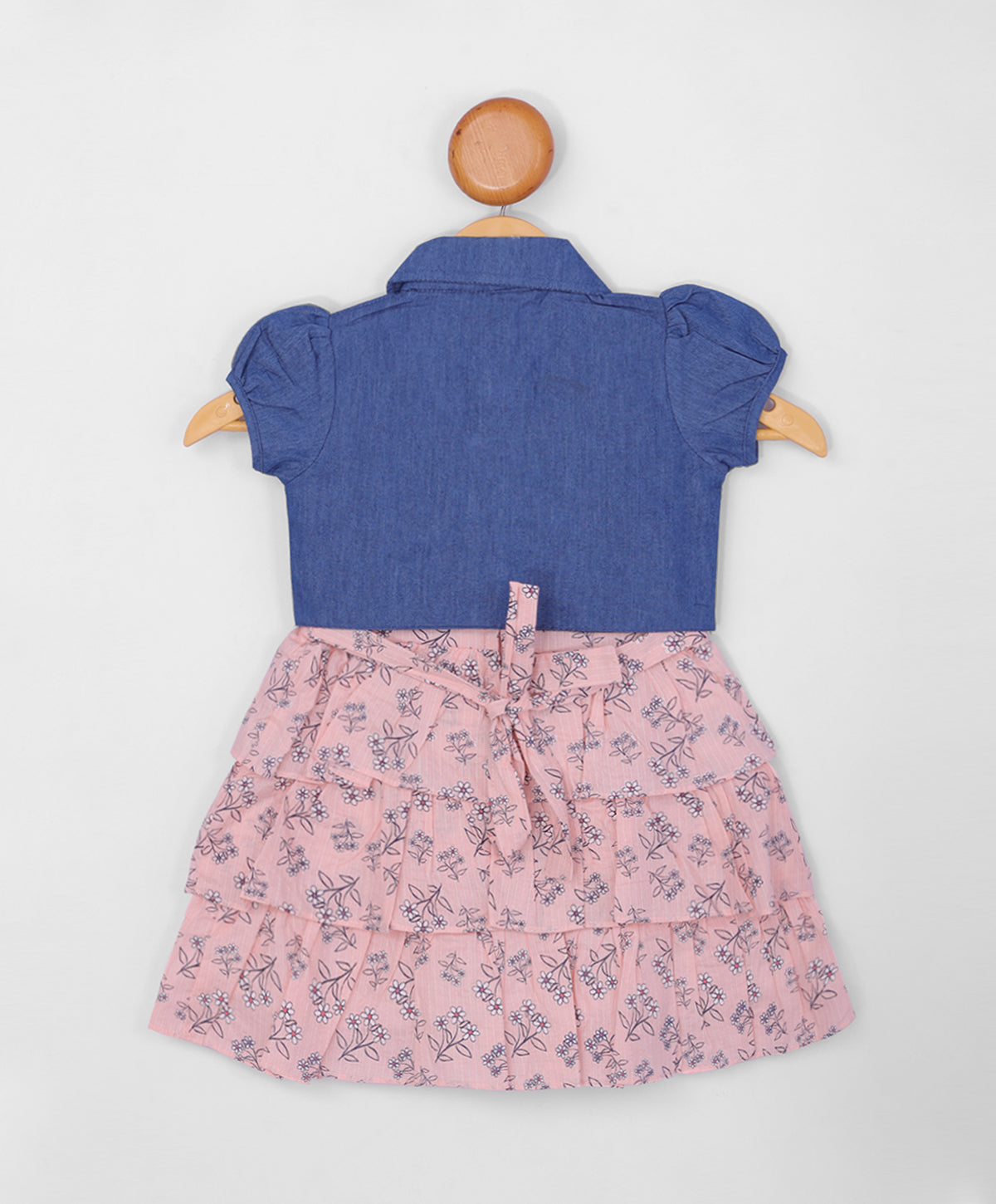 Enfance Floral Printed Tiered Dress With Half Sleeves Jacket-Pink