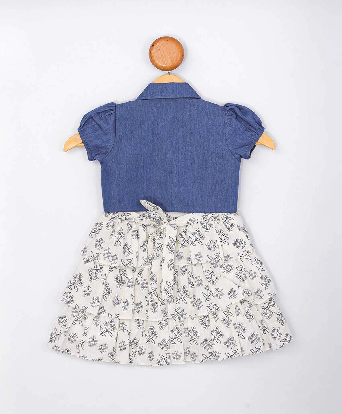 Enfance Floral Printed Tiered Dress With Half Sleeves Jacket-Lemon