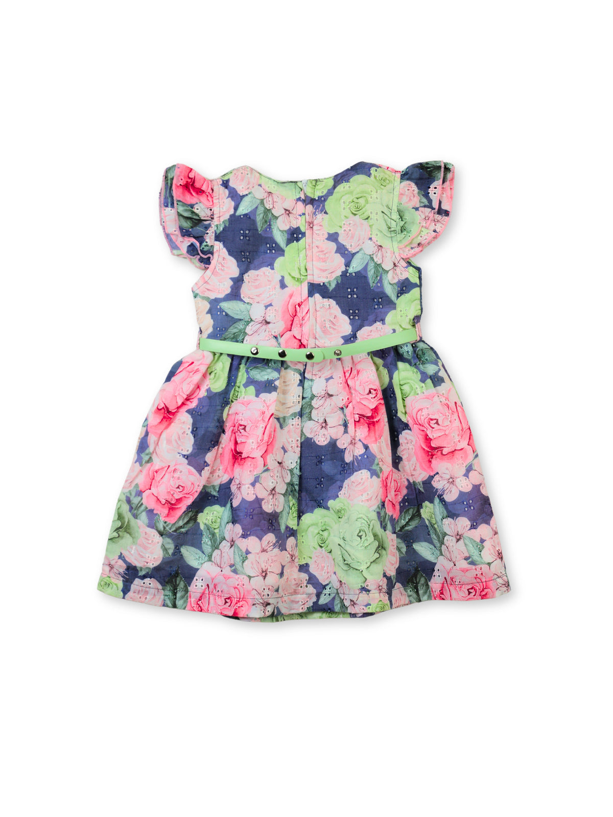 Enfance Short Sleeves Floral Applique & Printed Dress - Grey