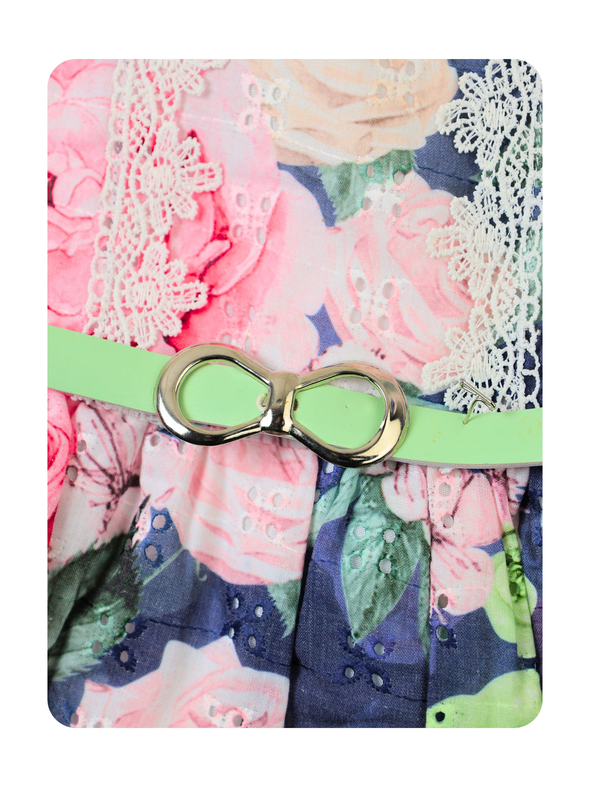 Enfance Short Sleeves Floral Applique & Printed Dress - Grey