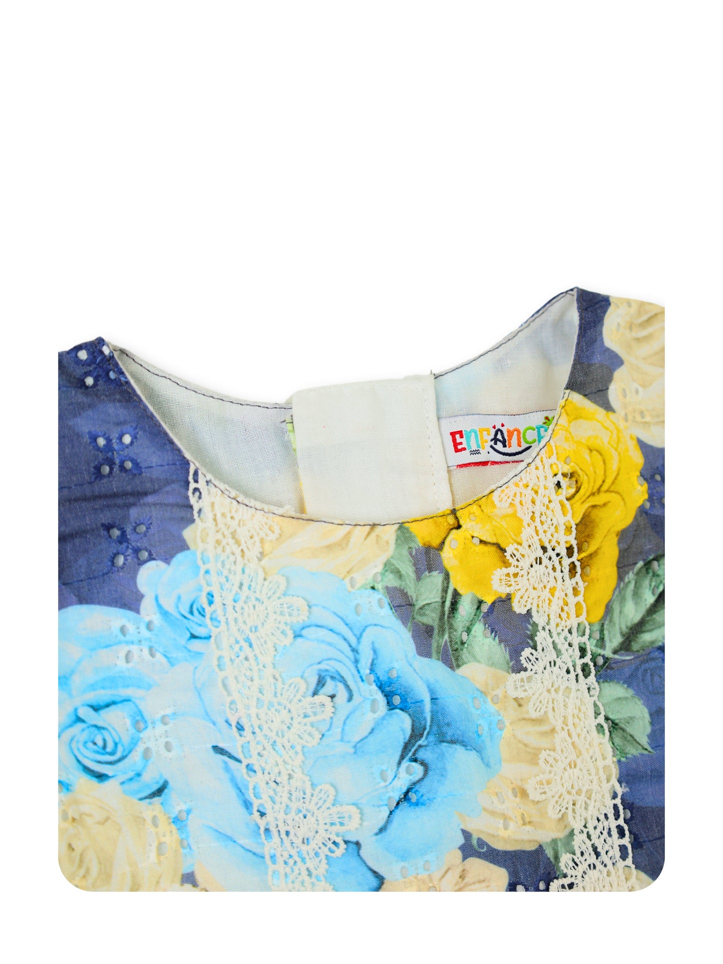 Enfance Short Sleeves Floral Applique & Printed Dress - Yellow