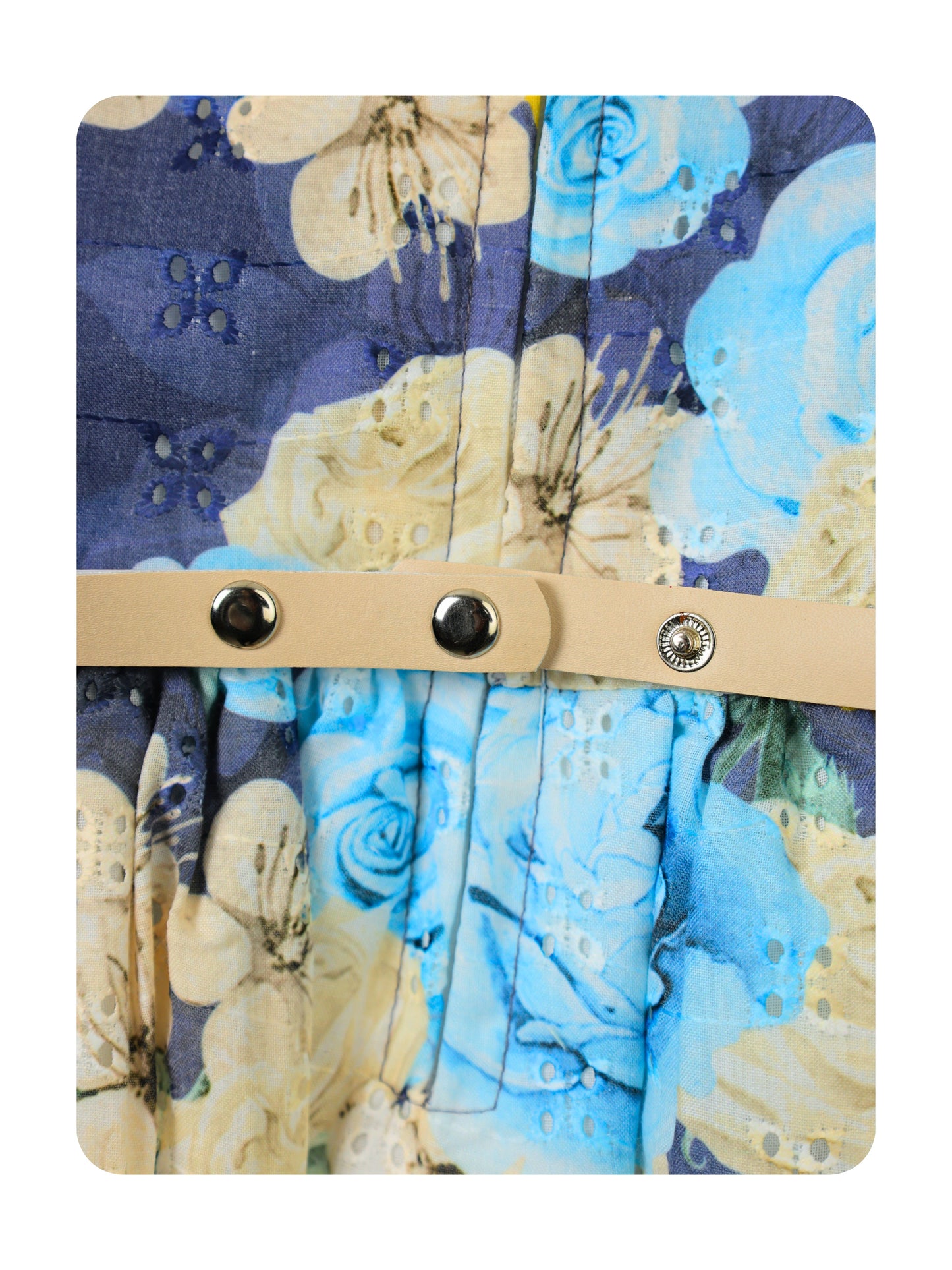 Enfance Short Sleeves Floral Applique & Printed Dress - Yellow