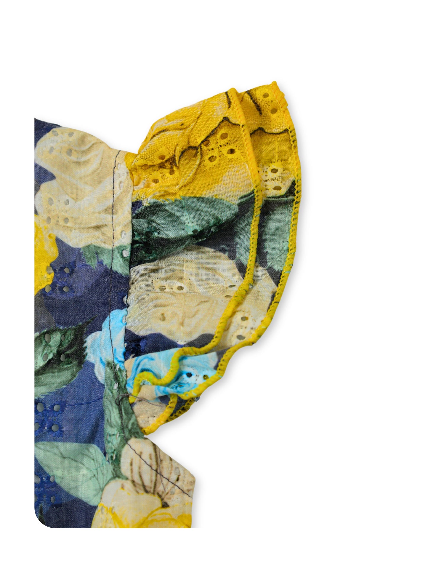 Enfance Short Sleeves Floral Applique & Printed Dress - Yellow