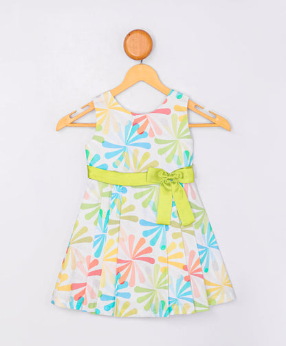 Enfance Sleveelees Multi Color Circular Line Printed Casual Dress -Green