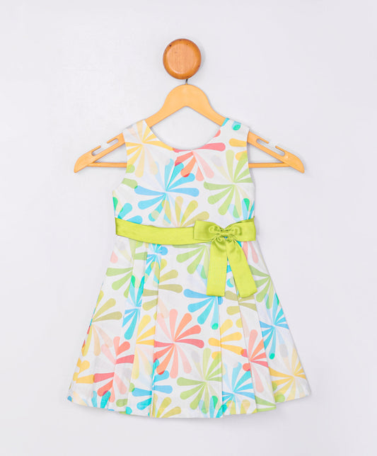 Enfance Sleveelees Multi Color Circular Line Printed Casual Dress -Green