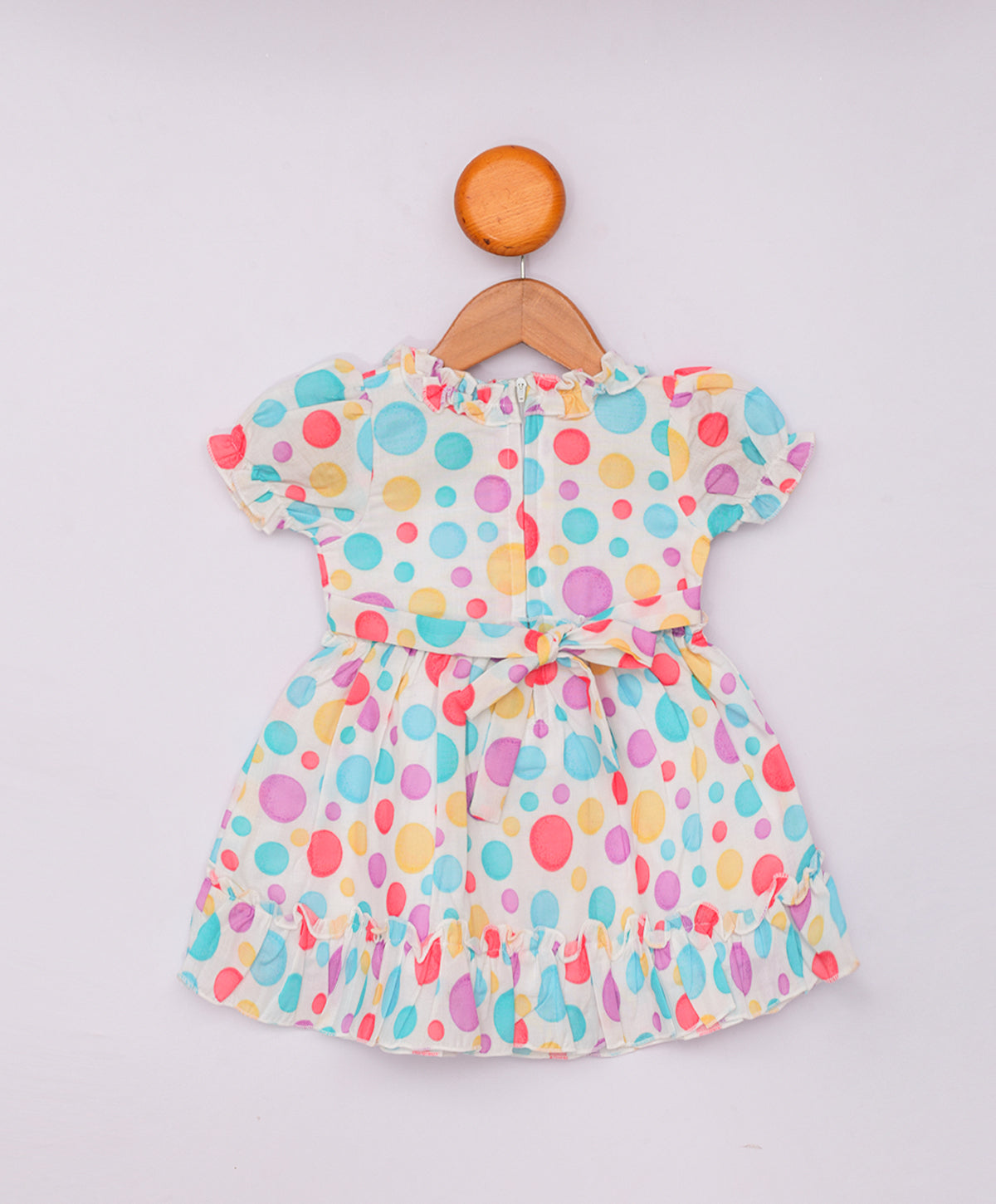 Enfance  Half Sleeves Multi Color Polka Dot Printed Casual Dress -Purple