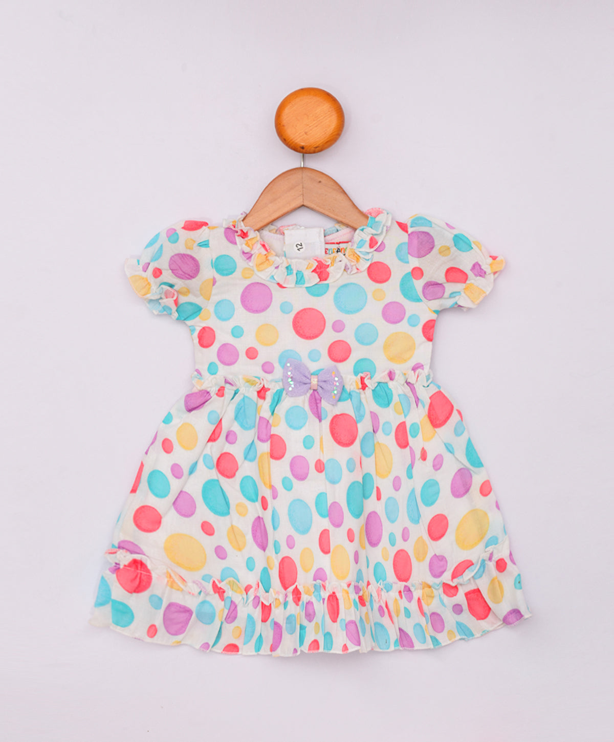 Enfance  Half Sleeves Multi Color Polka Dot Printed Casual Dress -Purple