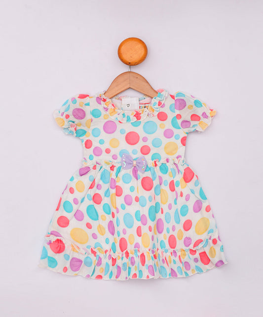 Enfance  Half Sleeves Multi Color Polka Dot Printed Casual Dress -Purple