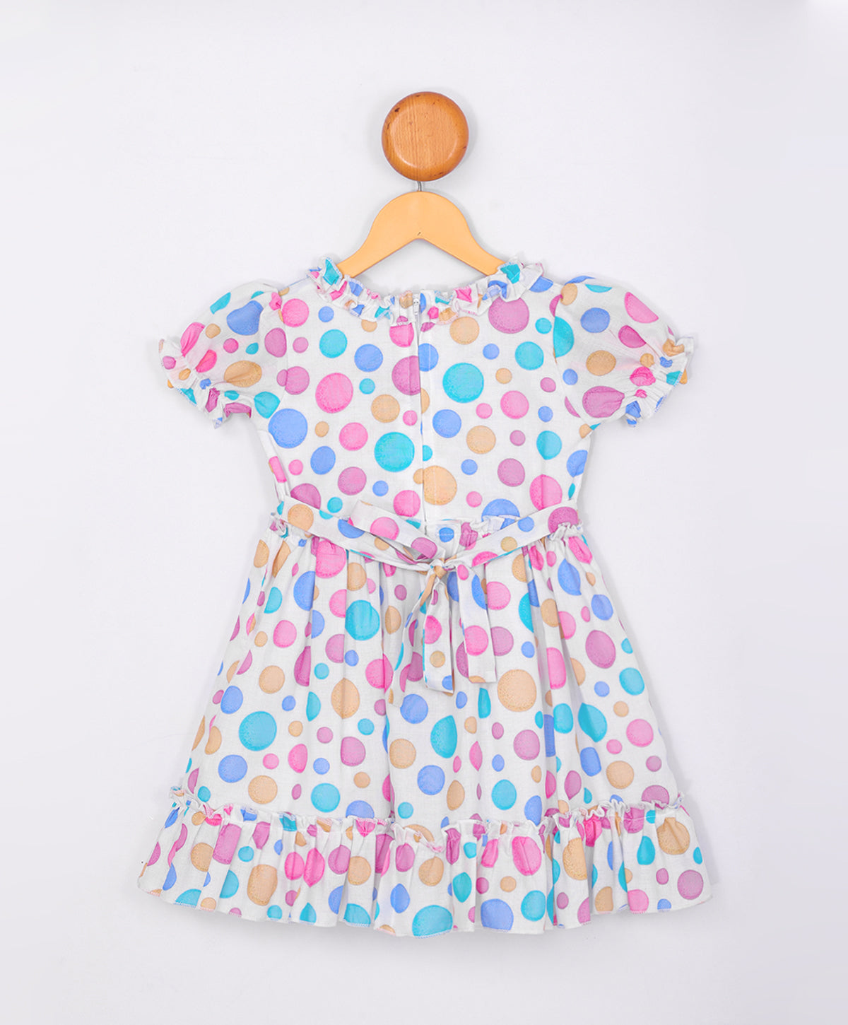 Enfance  Half Sleeves Multi Color Polka Dot Printed Casual Dress -Pink
