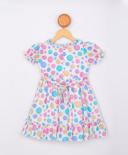 Enfance  Half Sleeves Multi Color Polka Dot Printed Casual Dress -Pink