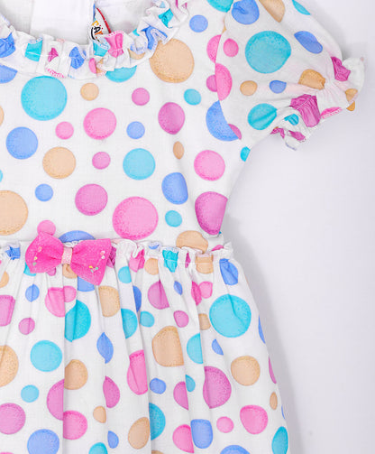 Enfance  Half Sleeves Multi Color Polka Dot Printed Casual Dress -Pink