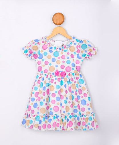 Enfance  Half Sleeves Multi Color Polka Dot Printed Casual Dress -Pink
