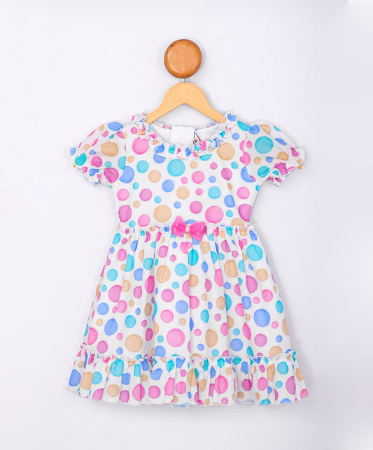 Enfance  Half Sleeves Multi Color Polka Dot Printed Casual Dress -Pink