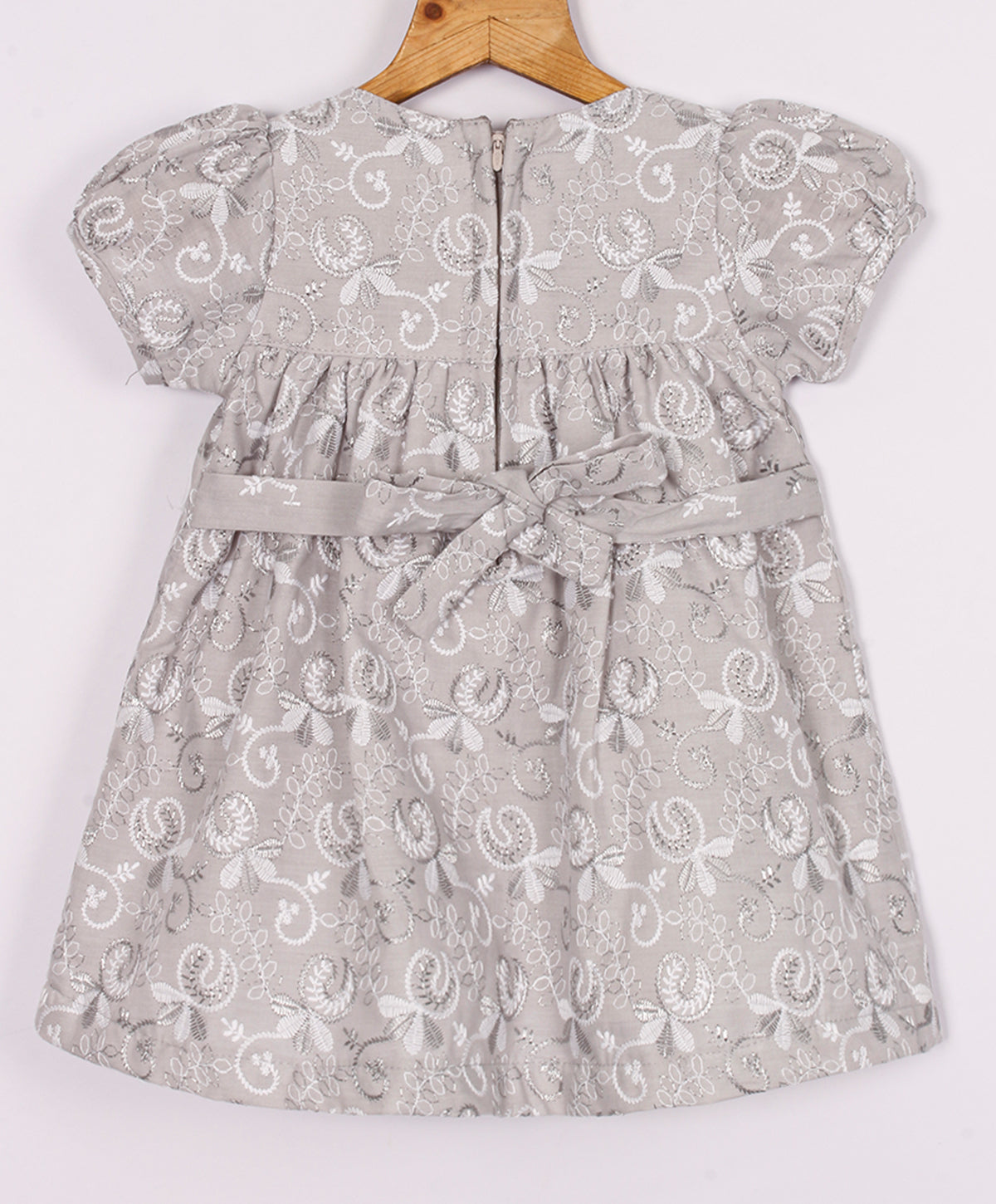 Enfance Paff Sleeves Floral Embroidery Casual Dress - Grey