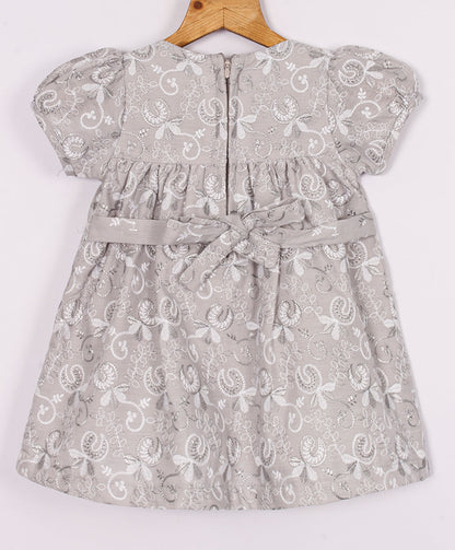 Enfance Paff Sleeves Floral Embroidery Casual Dress - Grey