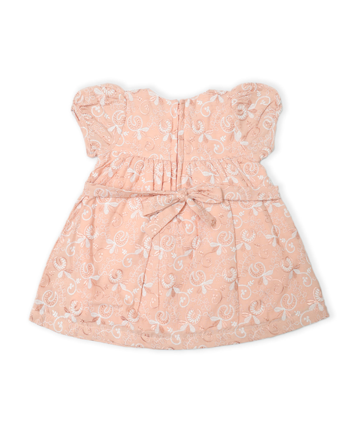 Enfance Paff Sleeves Floral Embroidery Casual Dress-Peach
