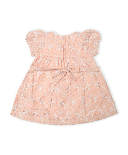 Enfance Paff Sleeves Floral Embroidery Casual Dress-Peach