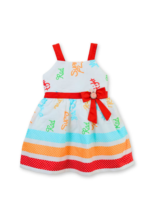 Enfance Sleeveless Floral Applique & Printed Dress - Orange
