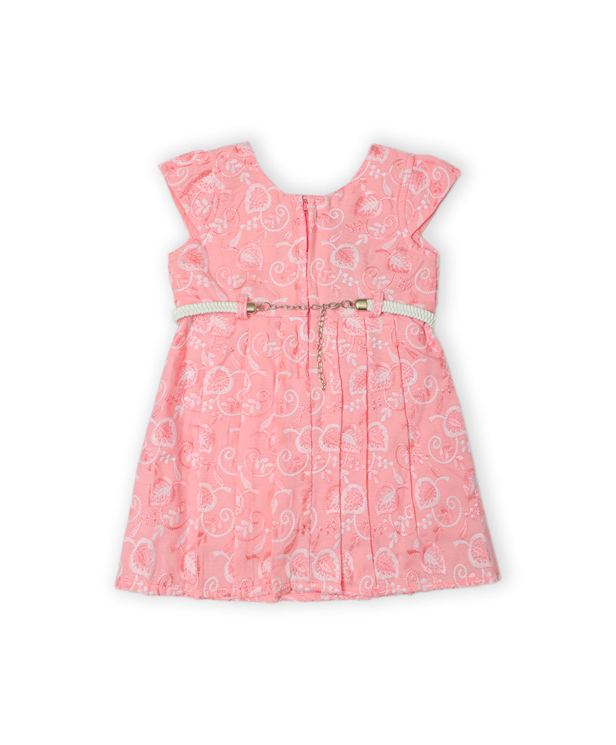 Enfance Cap Sleeves Floral Embroidered Casual Dress-Peach