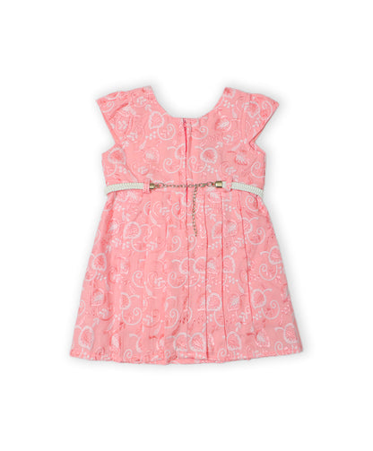 Enfance Cap Sleeves Floral Embroidered Casual Dress-Peach