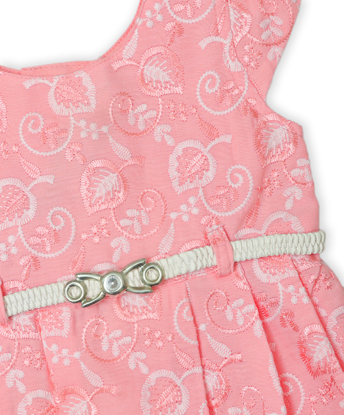 Enfance Cap Sleeves Floral Embroidered Casual Dress-Peach