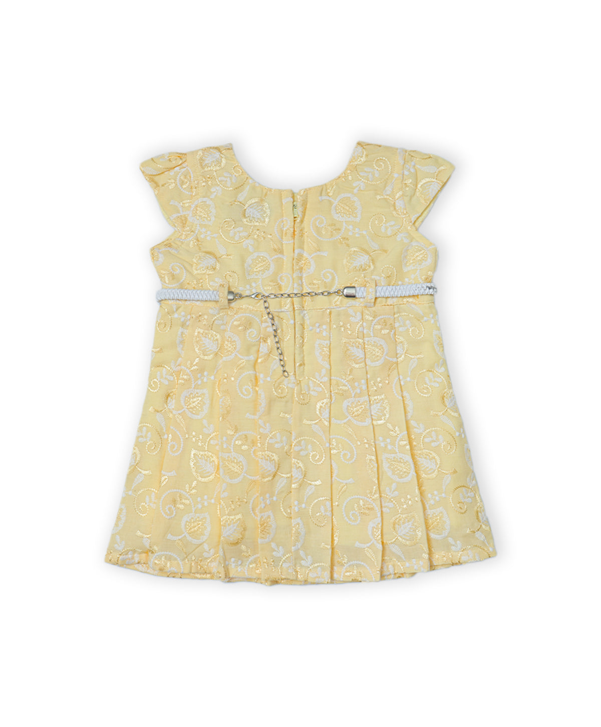 Enfance Cap Sleeves Floral Embroidered Casual Dress-Lemon