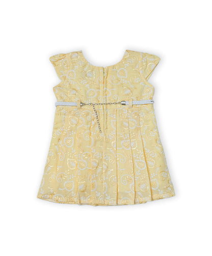 Enfance Cap Sleeves Floral Embroidered Casual Dress-Lemon