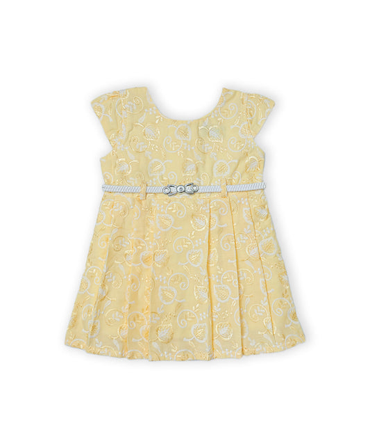 Enfance Cap Sleeves Floral Embroidered Casual Dress-Lemon