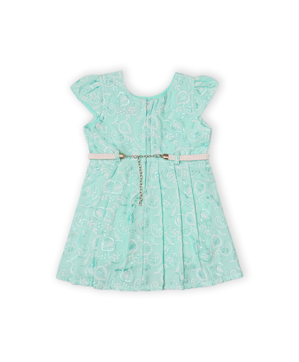 Enfance Cap Sleeves Floral Embroidered Casual Dress-S.Green