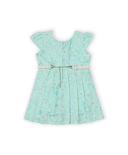 Enfance Cap Sleeves Floral Embroidered Casual Dress-S.Green