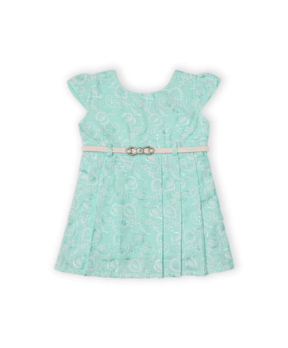 Enfance Cap Sleeves Floral Embroidered Casual Dress-S.Green
