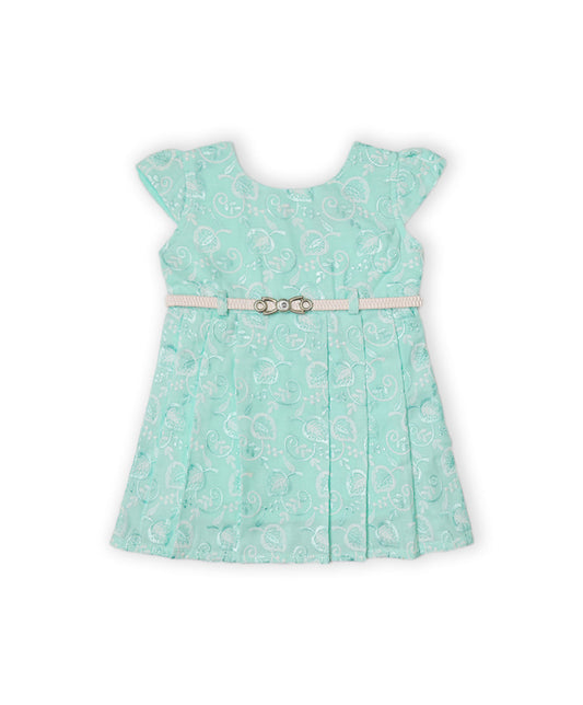 Enfance Cap Sleeves Floral Embroidered Casual Dress-S.Green