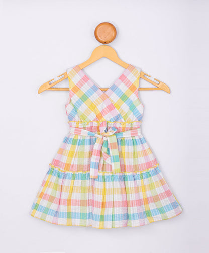 Enfance Sleveelees Multi Color Strip Printed Casual Dress -Multi