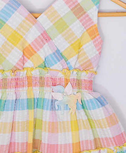 Enfance Sleveelees Multi Color Strip Printed Casual Dress -Multi