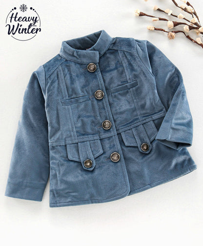 Enfance Full Sleeves Solid Winter Jacket -Blue