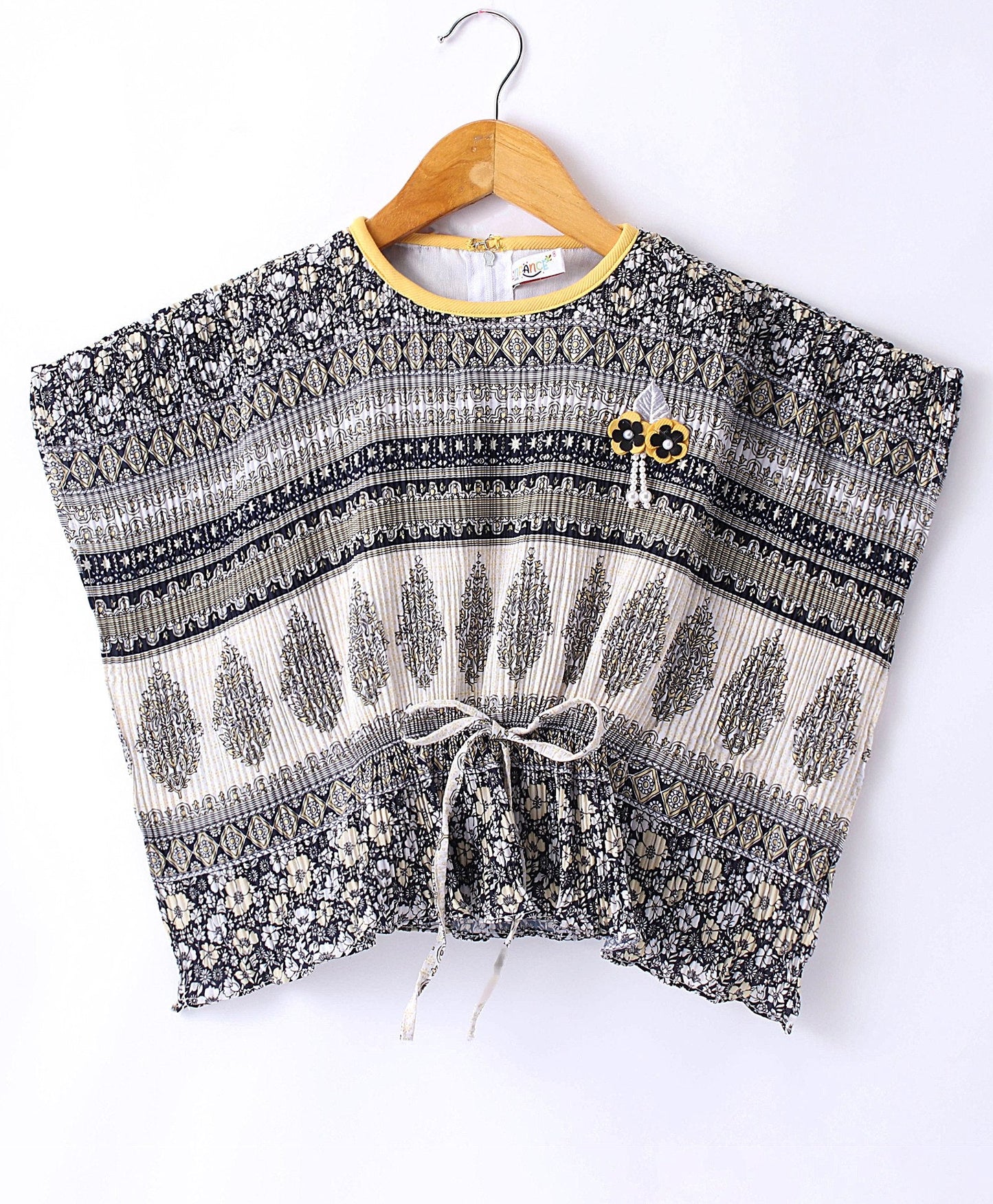 Enfance Half Sleeves Top With Pleated Skirt-Yellow