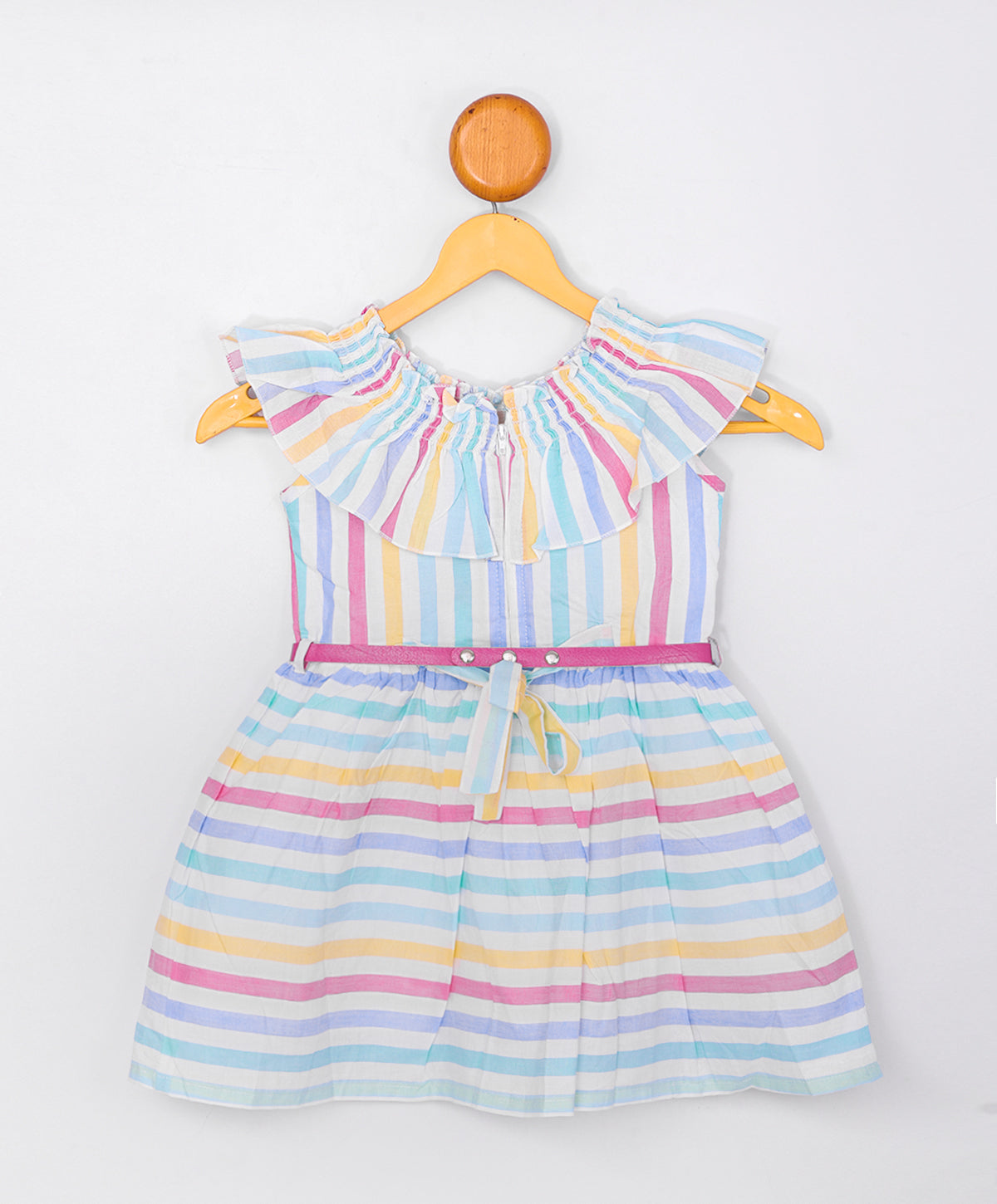 Enfance Sleveelees Multi Color Strip Printed Dress -Peach