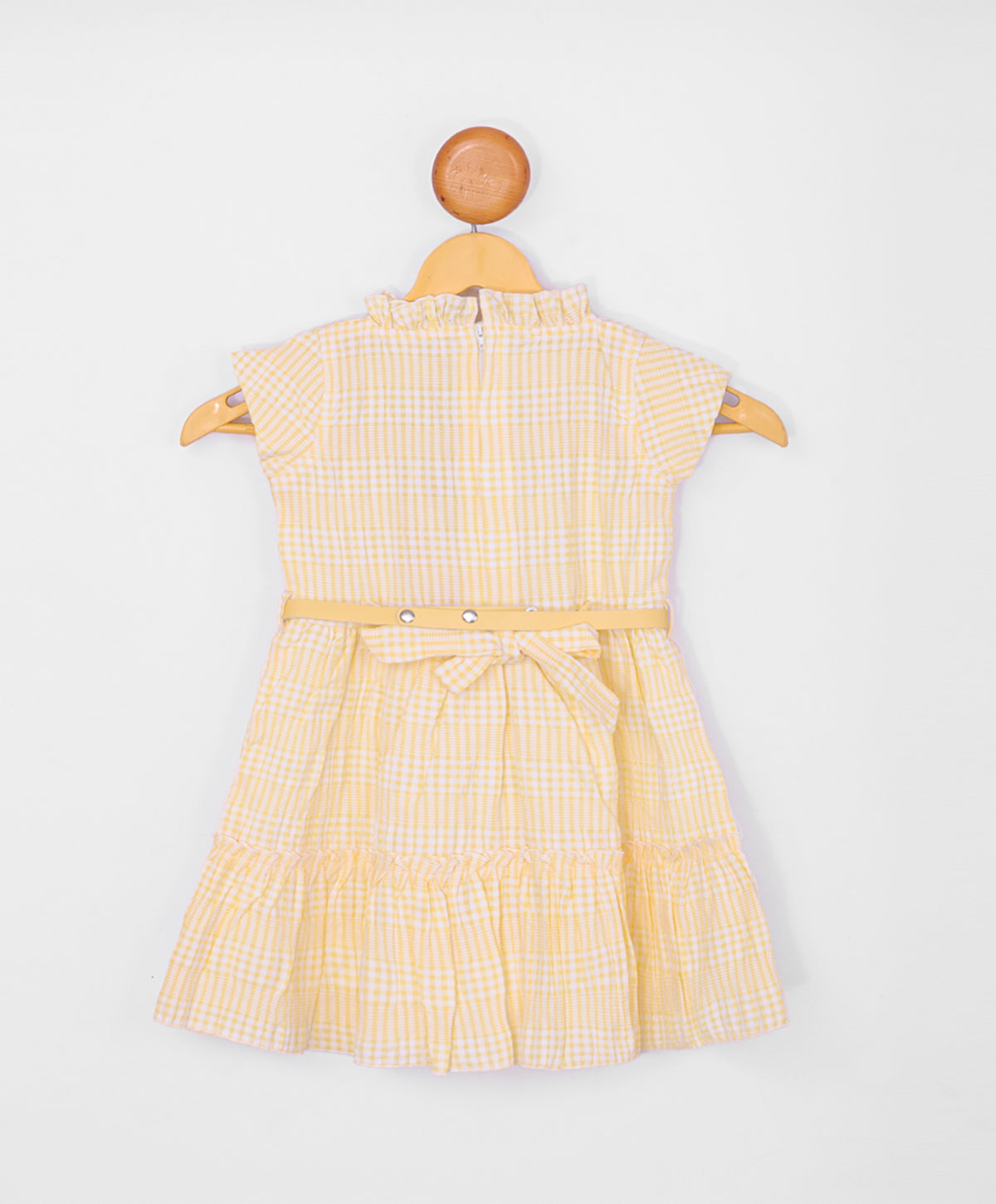 Enfance Short Slevees Checked Printed Fit & Flare Dress-Yellow