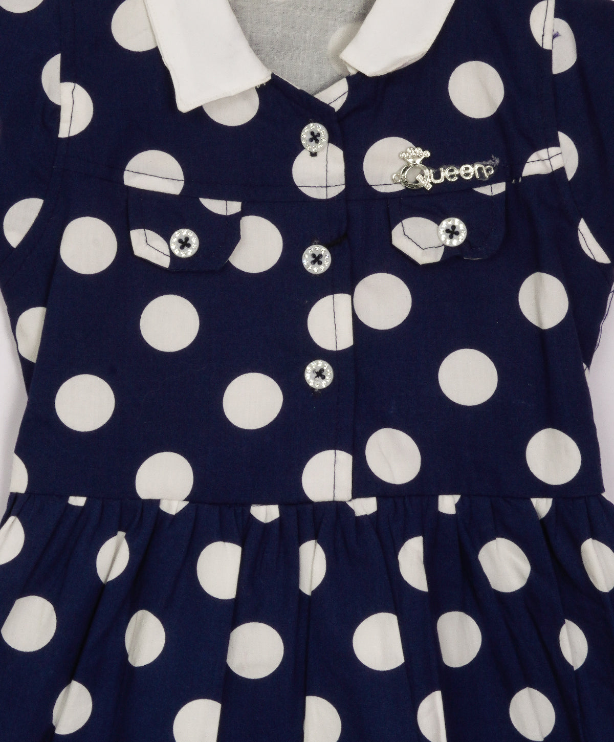 Enfance Cap Sleeves Huge Polka Dots Printed Fit & Flare Dress-Navy