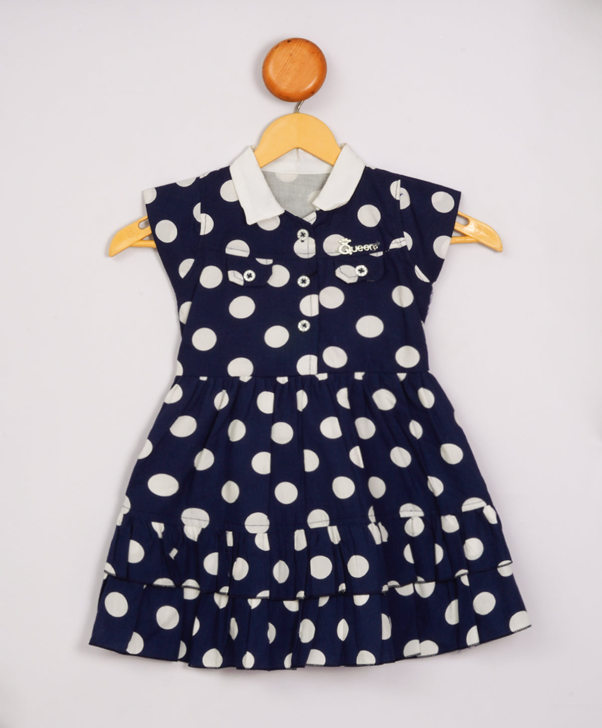 Enfance Cap Sleeves Huge Polka Dots Printed Fit & Flare Dress-Navy
