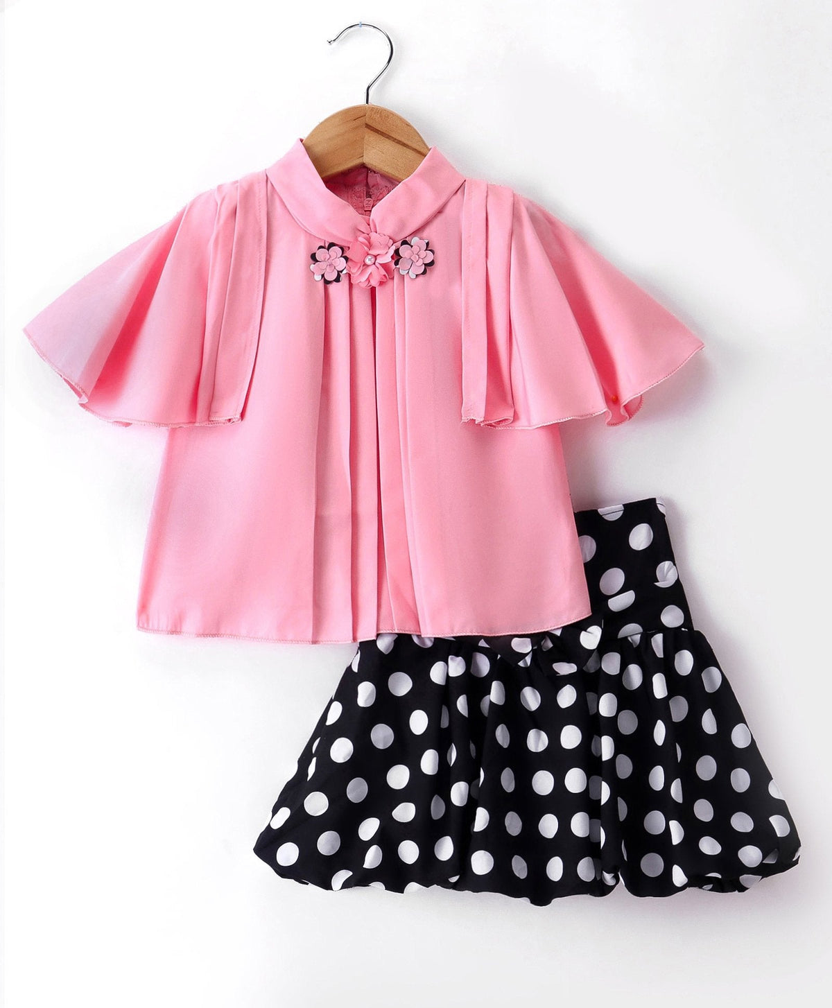 Enfance Core Bell Sleeves Top With Printed Skirt-Peach