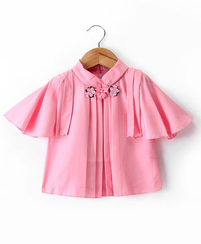 Enfance Core Bell Sleeves Top With Printed Skirt-Peach
