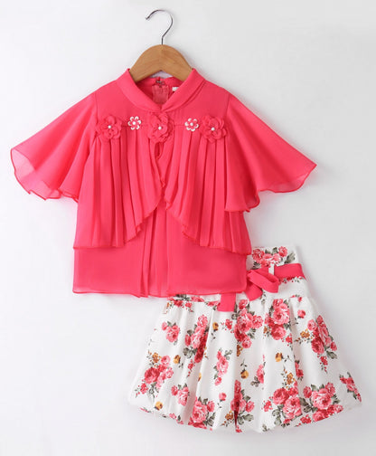 Enfance Core Bell Sleeves Top With Printed Skirt-Gajari