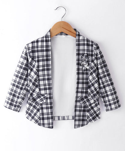 Enfance Core Full Sleeves Dress With Checked Jacket-Red