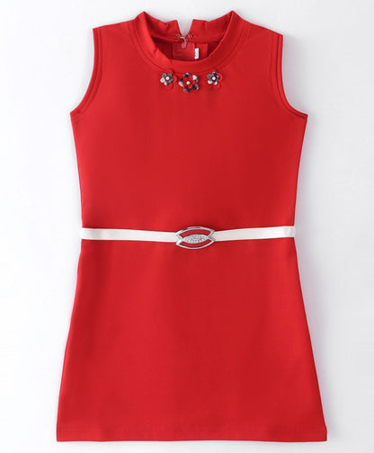 Enfance Core Full Sleeves Dress With Checked Jacket-Red