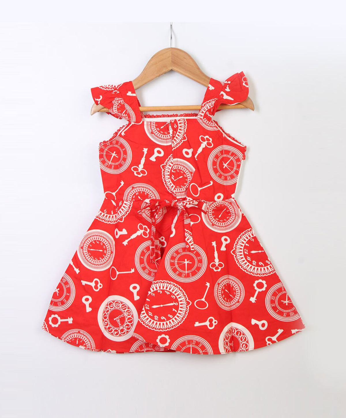 Enfance  Flared Sleeves Printed Dress - Red