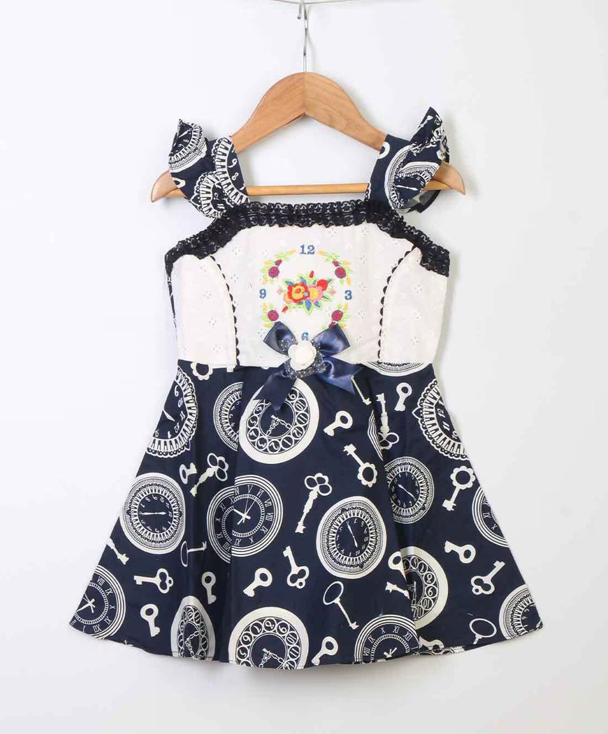 Enfance  Flared Sleeves Printed Dress - Blue