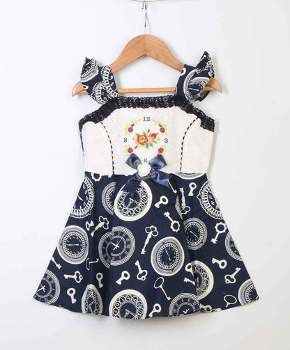 Enfance  Flared Sleeves Printed Dress - Blue