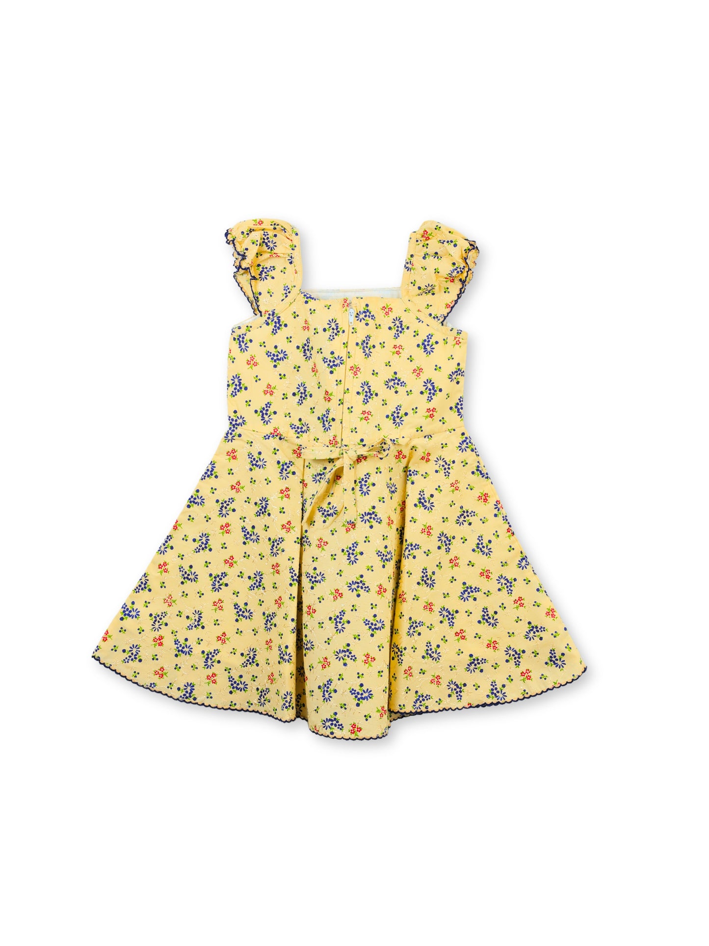 Enfance Short Sleeves Floral Applique & Printed Dress - Blue