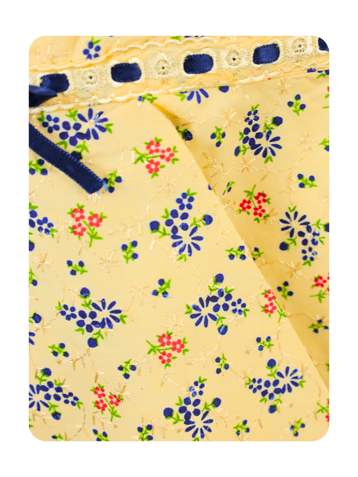 Enfance Short Sleeves Floral Applique & Printed Dress - Blue